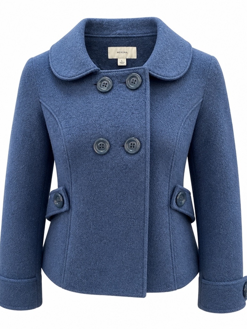 Merona Wool Blend Blue Peacoat Short Double Breasted Collared Size L